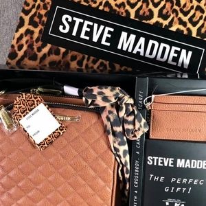 Steve Madden Brown Quilted Crossbody Bag with Leopard Scarf